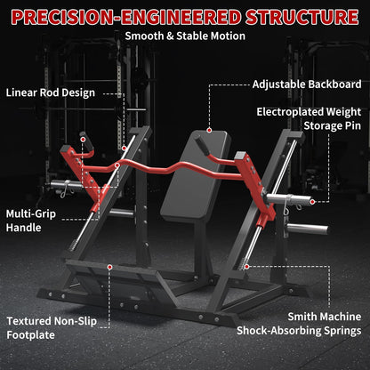 Home Gym Linear Row Machine, Plate-Loaded Smith-Style Back Trainer with Linear Bearings, Compact Multi-Grip Equipment for Small Spaces (Suitable for Beginners & Advanced Lifters)