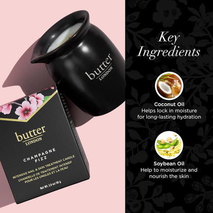 2.8 Oz butter LONDON Massage Candle, Champagne Fizz - Massage Oil Candle for Nail, Skin, & Body - Hydrating Soybean