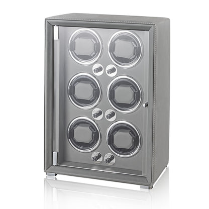 KOHUDIS Watch Winder for 2/4/6/9 Automatic Watches, high-end Leather Making, Super Quiet Mabuchi Motor, Two Power Modes, Built-in led Lights (Gray, 6 Slots)