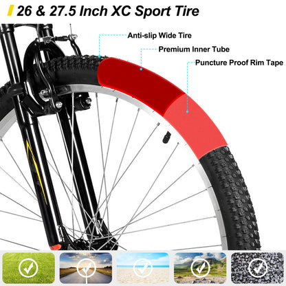 HH HILAND 27 Inch Mountain Bike, Mens Womens MTB with 18 Speeds, High-Tensile Steel Frame, V Brake, Hardtail Bicycle for Adults Black