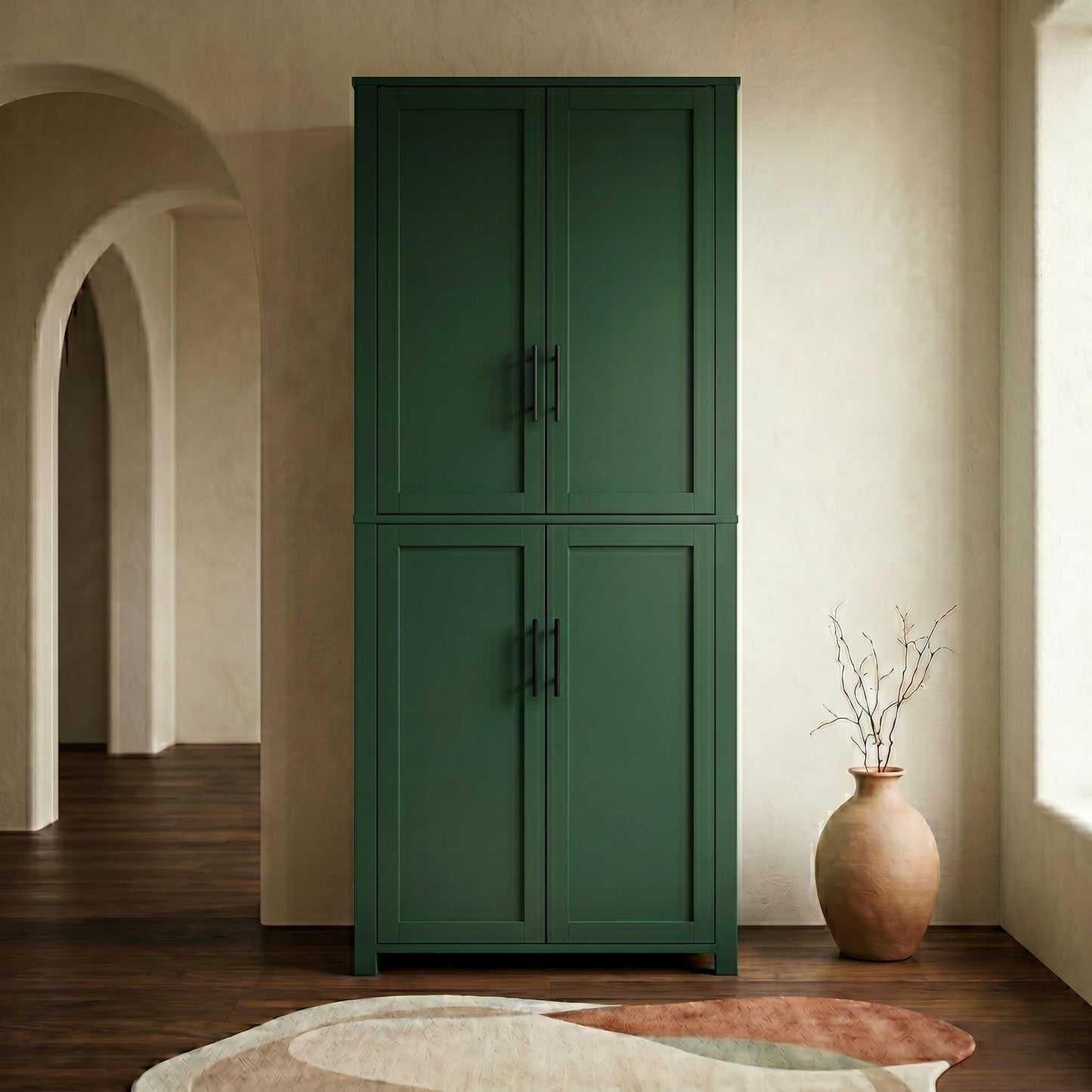 Casaphoria Kitchen Pantry Cabinet, 67" Tall Freestanding Kitchen Cabinet with 4 Adjustable Shelves, 28" W Storage Cabinet for Kitchen Pantry Organization (Green, Single)