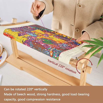 Rotated Embroidery Frame Stand, Adjustable Cross Stitch Scroll Frame, Beech Wood Quilt Frame Needlepoint Holder Floor Table Lap Stand for Stitching Sewing Craft