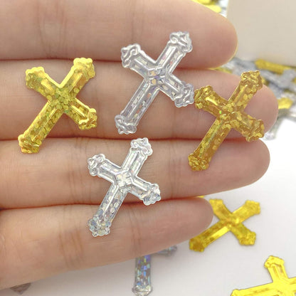 Cross Confetti - Glitter Sprinkles for Xmas, Bridal, Thanksgiving Decorations - Metallic Foil 45g 1000Pcs