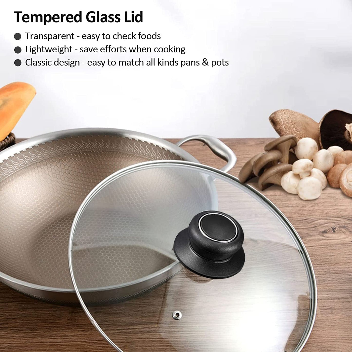 15.4 Inch Tempered Glass Lid Replacement Cover for 15.4" Cast Iron Skillets, Frying Pans and Wok, Clear