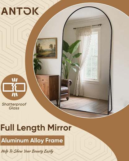 Antok Full Length Mirror, 46"x86" Oversized Floor Mirror with Stand for Bedroom, Living Room Cloakroom, Black, Arch Style