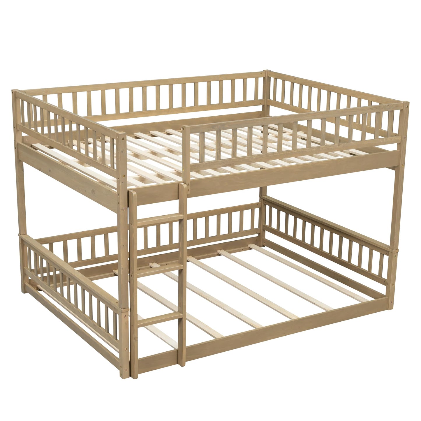 Merax Queen Over Queen Bunk Bed with Ladder & Guardrails - Solid Wood Double Bunk Bed for Adults/Teens, Convertible to 2 Separate Platform Beds, No Box Spring Needed, Walnut