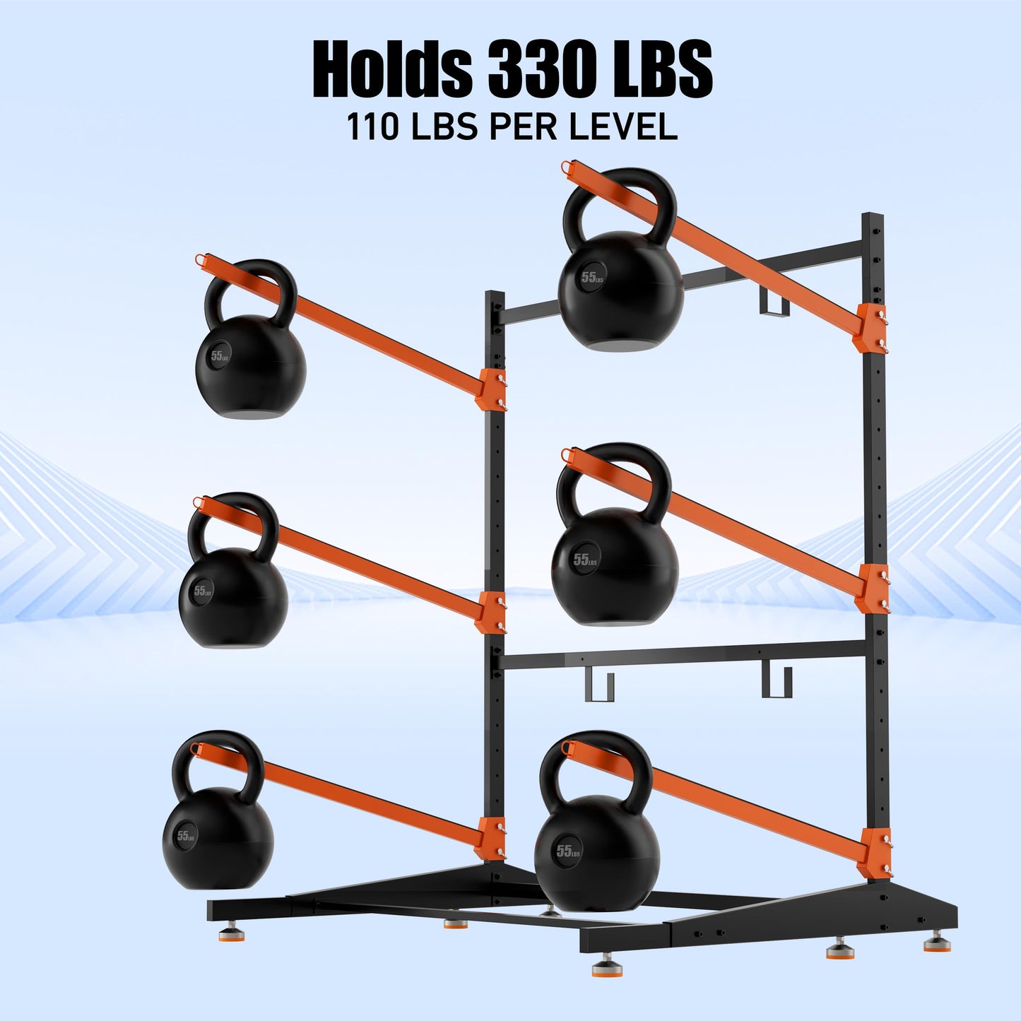 AlloyLake 3-Tier Freestanding Kayak Storage Rack, Heavy Duty Outdoor Canoe Stand for Garage & Dock, 330 lbs Capacity, Rust-Proof 304 Stainless Steel Hardware (Orange)