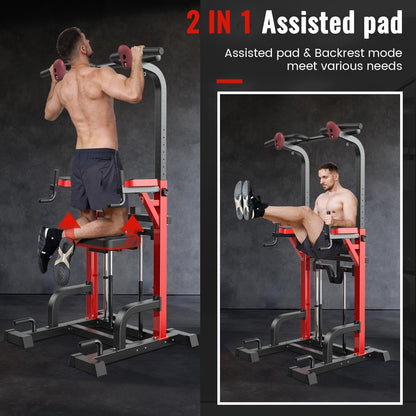 Power Tower Dip Station Pull Up Bar for Fitness Home Gym Workout,450 Pounds Multi-Function Adjustable Height Fitness Strength Training Exercise Equipment