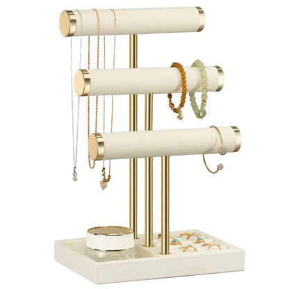 3 Tier Bracelet Holder Display - Detachable T Bar Beige Velvet Bracelet Holder, Jewelry Holder Organizer for Bracelet, Necklace, Watches, Rings