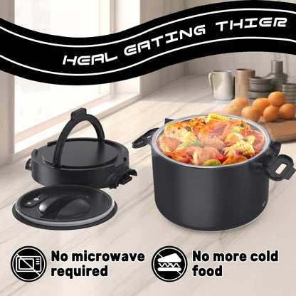 Budth Electric Lunch Box, Portable Food Warmer for Car, Truck, Office, 12V 24V 110V Adapter, Leak Proof, 304 Stainless Steel Container, SS fork & Spoon and Carry Bag (Black)