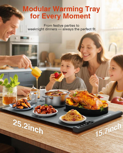 25.2x16" 7 Settings, 99H iTRUSOU Food Warming Mat Extendable Roll-Up Electric Warming Tray with Temp Timer