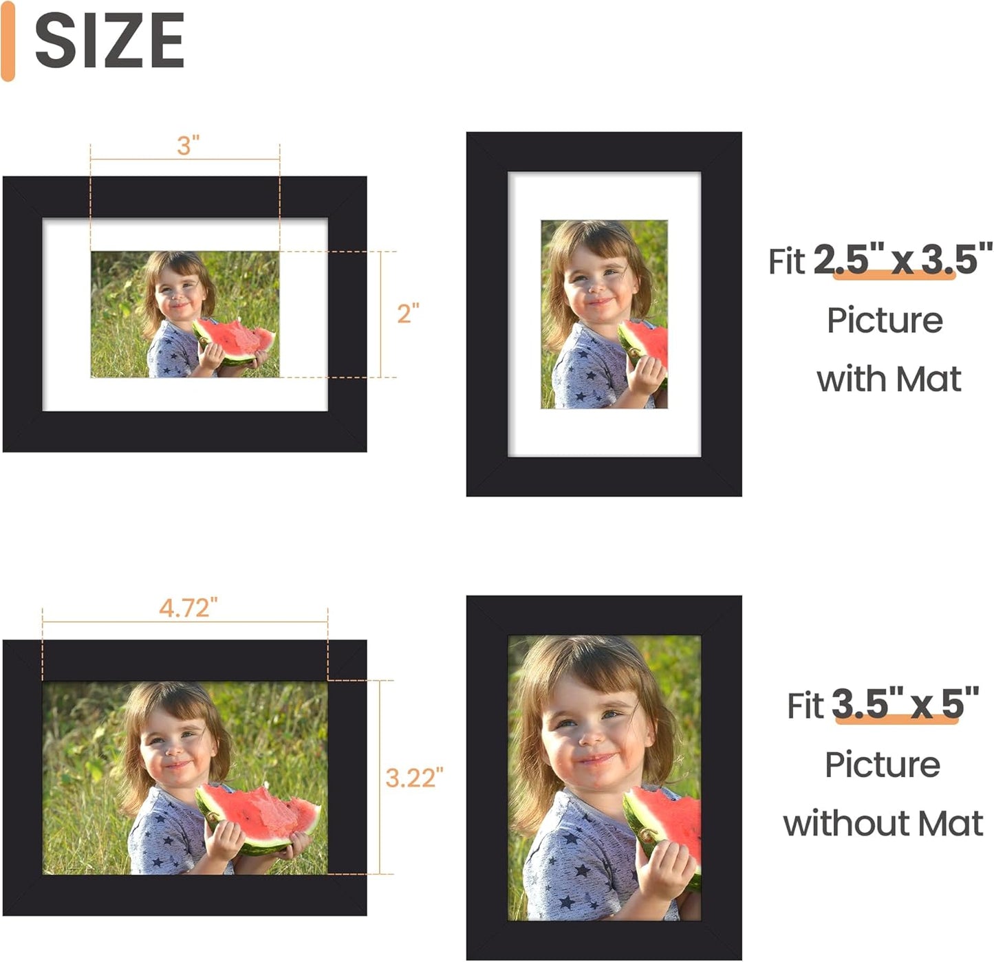 Upsimples 3.5x5 Picture Frame - Versatile Display for 2.5x3.5 or 3.5x5 Photos - Black, 1 Pack
