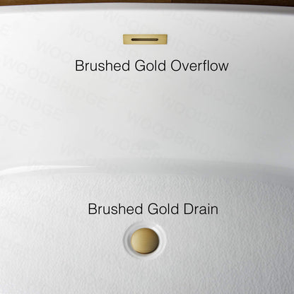WOODBRIDGE 59" Freestanding White Acrylic Soaking Bathtub with Brushed Gold Drain and Overflow,BTA1514 -BG-Drain &O