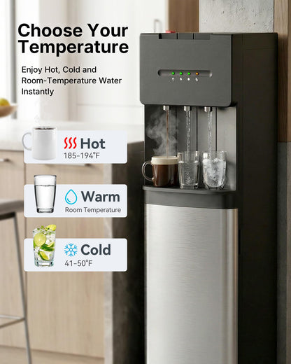 EUHOMY Bottom Loading Water Cooler Dispenser for 5 Gallon Bottle, Hot/Cold/Warm Water Dispenser with Child Safety Lock, LED Display Light, Ideal for Home, Office & Apartment, Black