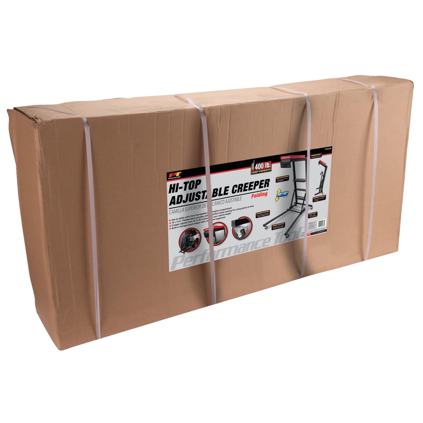 Performance Tool W85038 High Top Adjustable Creeper to Work On Vehicles, Black/Red, 45-66-inch Height