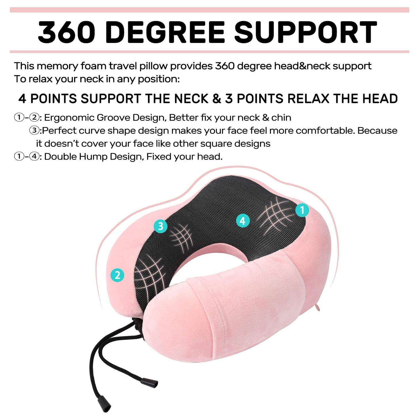 urnexttour Neck Pillow Airplane-2 Pack Memory Foam Travel Pillow, Soft & Support Travel Neck Pillow for Travelling, Sleeping Rest, Car, Train and Home Use (Grey&Pink)