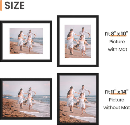 Upsimples 11x14 Picture Frame Set of 10 - Multi-Photo Collage Frames for 8x10 or 11x14 Pictures - Black