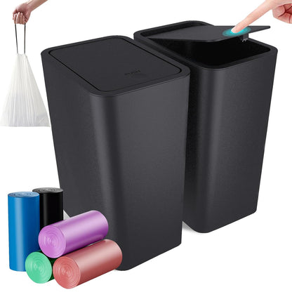 2.65Gallon/10 75 Kitchens(2 Pack) Liter Push-StyleTrash Can with Trash Bags. Combines pet-Proof, Odor-Proof, and Quiet