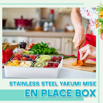 Boao 4 Compartment 304 Yakumi Pans Stainless Steel Seasoning Condiment Container with Lids Spoons, Japanese Yakumi Pans Mini Sauces Salad Dressings Storage for Food, Herbs, Spices