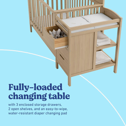 Graco Benton 4-in-1 Convertible Crib and Changer – GREENGUARD Gold Certified, Crib & Changing-Table Combo, Water-Resistant Changing Pad, Converts to Toddler Bed, Daybed and Full-Size Bed (Driftwood)