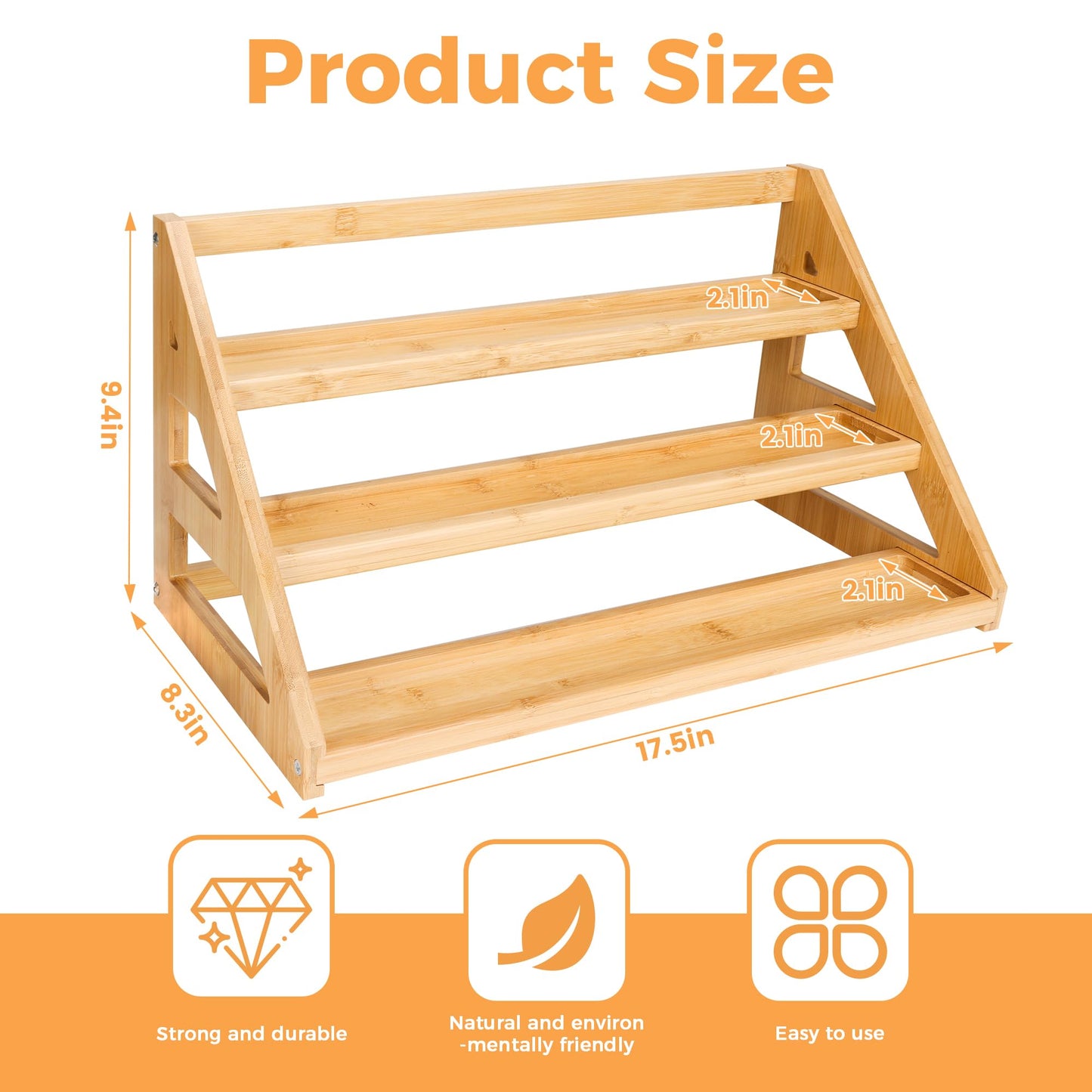 MNADSFKJ Spice Rack, Spice Organizer -3 Tier Bamboo Spice Racks, Solution for Spice Storage in Kitchens, Countertops，Storage Rooms and Other Places
