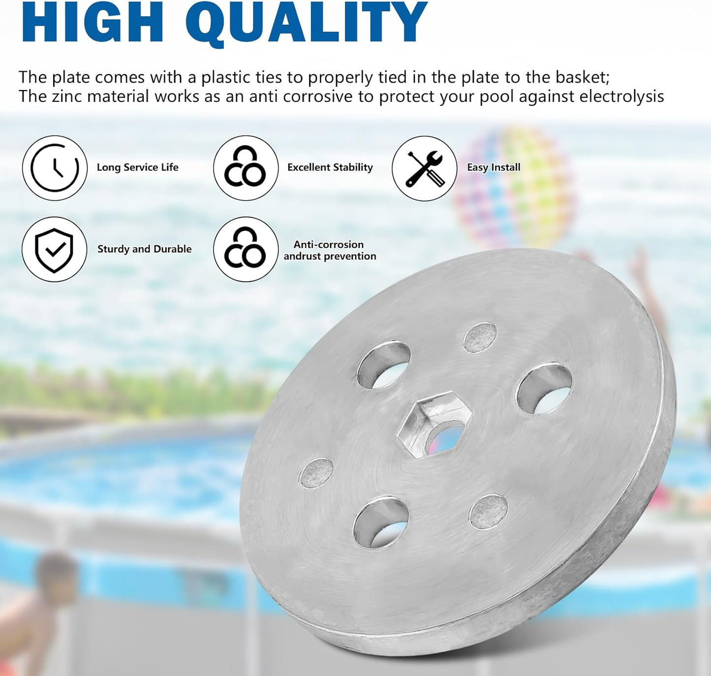 Zinc Anode Weight Plate - Anti-Corrosion and Electrolysis, Protects Metal Components in Salt System Pool (2 Pack)
