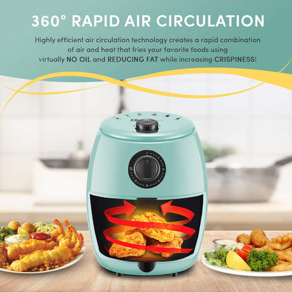 Elite Gourmet EAF0201BLX Personal Compact Electric Hot Air Fryer | Oil-Less Healthy Cooker, 1000W, 2.1 Quart