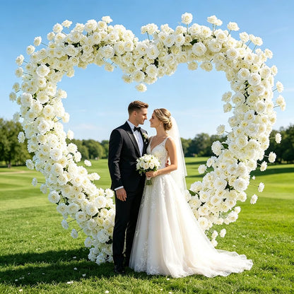 Heart Arch Stand for Proposal, Artificial Flower Heart-Shaped Arch Backdrop for Proposal, Wedding, Party Decor Decoration, Indoor & Outdoor Use with Roses (Purple+White)