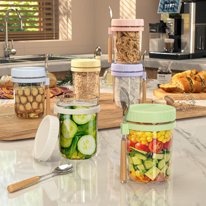 16oz 4 Pack HomArtist Overnight Oats Containers with Lids and Spoons, Wide Mouth Mason Jars with Airtight Lids