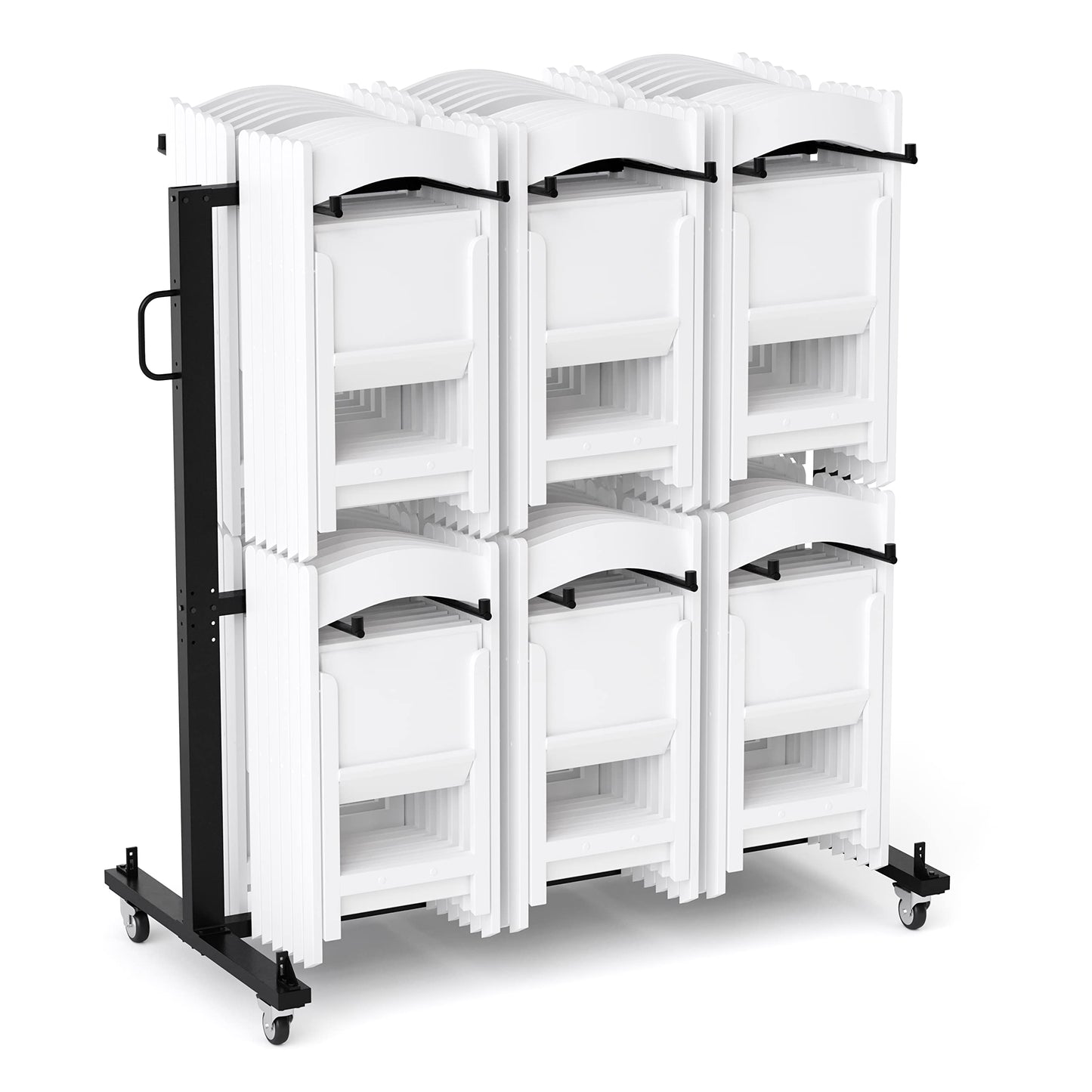 UPGORILO Double-Row Chair Rack with 72 Commercial Grade White Resin Folding Chairs