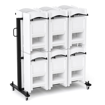 UPGORILO Double-Row Chair Rack with 72 Commercial Grade White Resin Folding Chairs