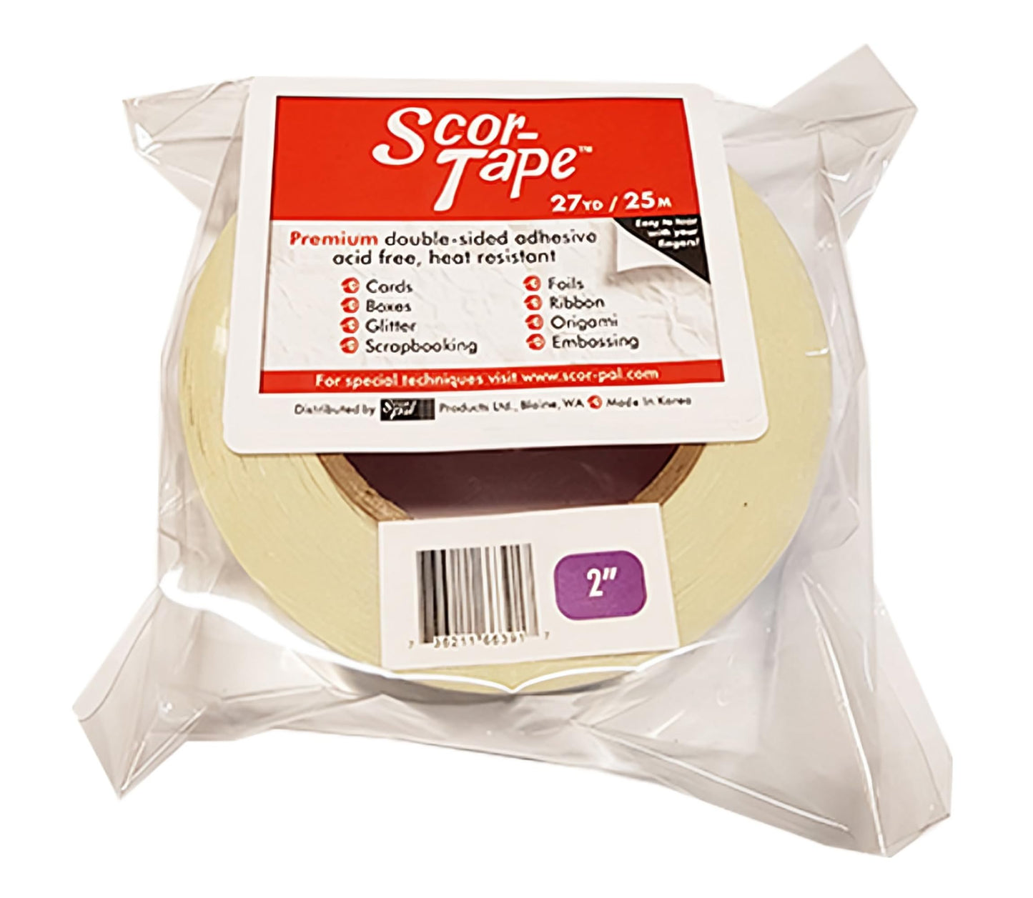 Scor-Tape 2" Double-Sided Adhesive Tape, 27 Yards, Acid-Free, Ultra-Thin, Perfect for Card Making, Scrapbooking & Paper Crafts, Single Roll