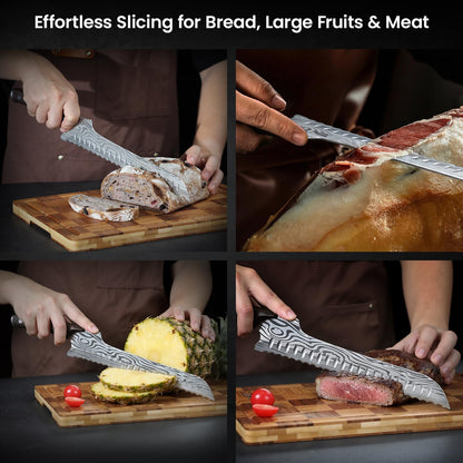 SYOKAMI 2026 New Upgraded Offset Bread Knife for Homemade Bread, 10.5 Inch Resharpenable Serrated Knife, Ultra-Sharp Sourdough Slicing, Perfect Kitchen Gift, Designed for Cutting Cakes, Fruits & Meat