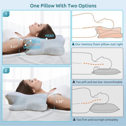 DONAMA Cervical Pillow for Neck and Shoulder,Contour Memory Foam Pillow,Ergonomic Neck Support Pillow for Side Back Stomach Sleepers with Pillowcase