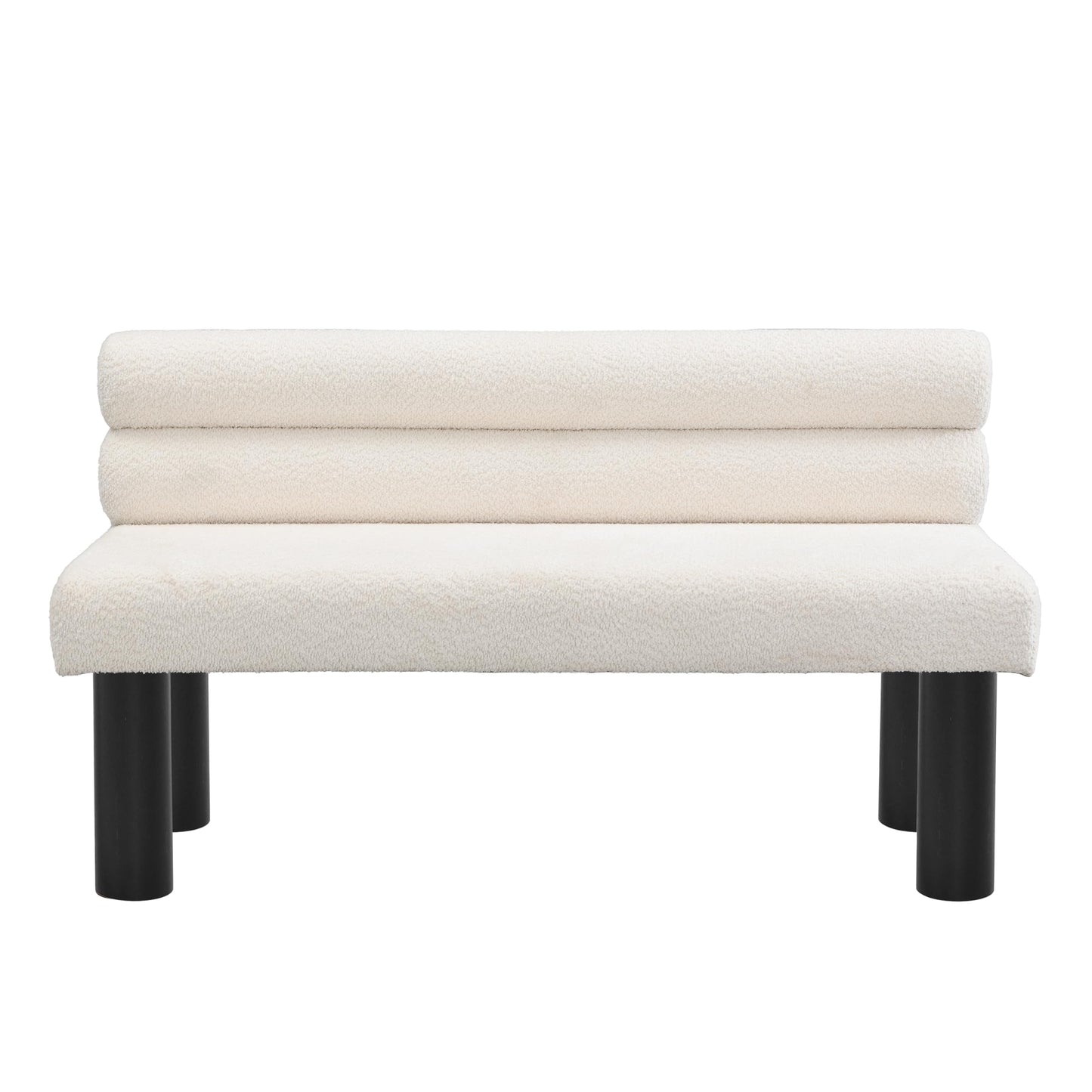 Christopher Knight Home Wally Boucle Upholstered Dining Bench, Modern Large Dining Room Chair, Entryway Ottoman Bench, Bedroom End of Bed Seating, Armless Desing and Wooden Frame, Milky White+Black