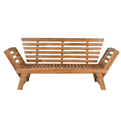 FAVSH Outdoor Adjustable Wooden Chaise Lounge, Patio 3 Seat Daybed Sofa Chairs with Cushions for Small Places,Backyard,Poolside,Natural+Beige