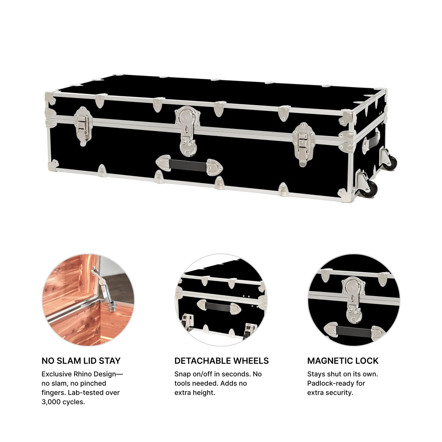 Rhino Trunk & Case Aromatic Cedar Trundle Trunk with Wheels - 44”x20”x12” Home Storage Chest Trunk - USA Made Secure Under Bed Footlocker for Clothes, Blankets & Pillows - Underbed Shoe Storage Box