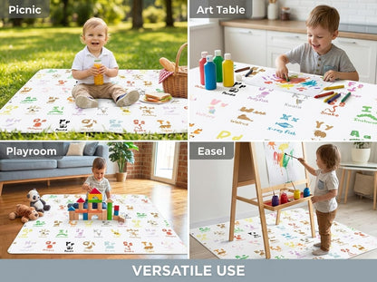 51" Splat Mat for Under High Chair/Arts/Crafts, WOMUMON Baby Washable Spill Mat Waterproof Anti-Slip Floor Splash Mat, Portable Play Mat and Table Cloth