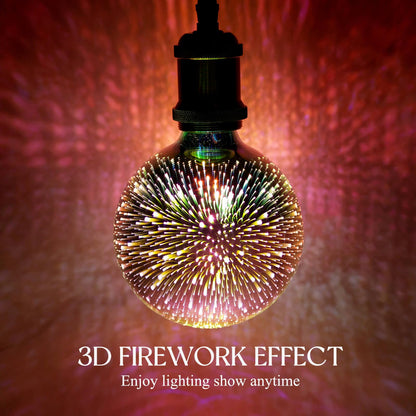 Porseme 3D Fireworks Decorative Light Bulb, E26 Base, 7W, AC100-240V, Glass Bulbs with Soft Warm Light, Shiny Decor for Home, Bedroom, Party (Included 1 G125 Bulb)