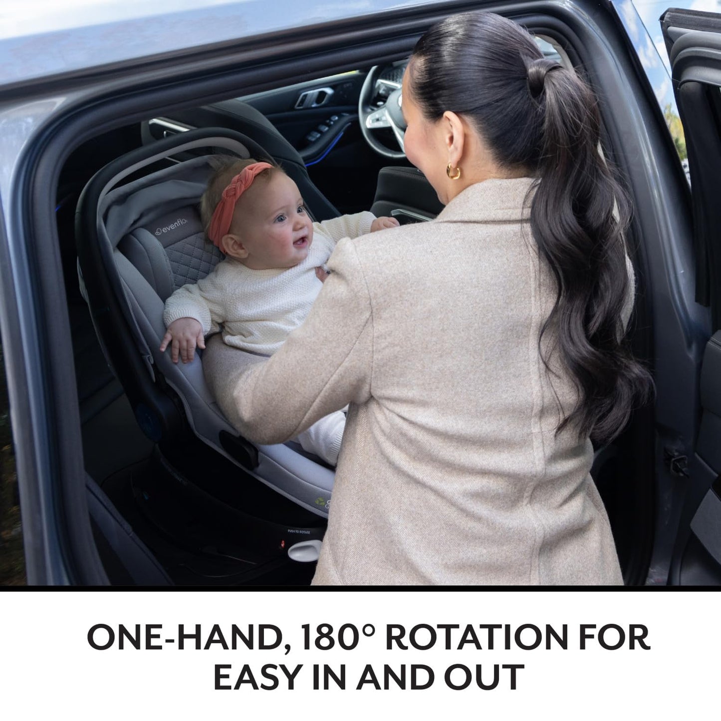 Evenflo Shyft Intuiti+ Travel System Featuring Revolve180 LiteMax™ NXT Rotating Rear-Facing Lightweight Preemie and Infant Car Seat with SensorySoothe 3-30 lbs. (Dubhan Black)