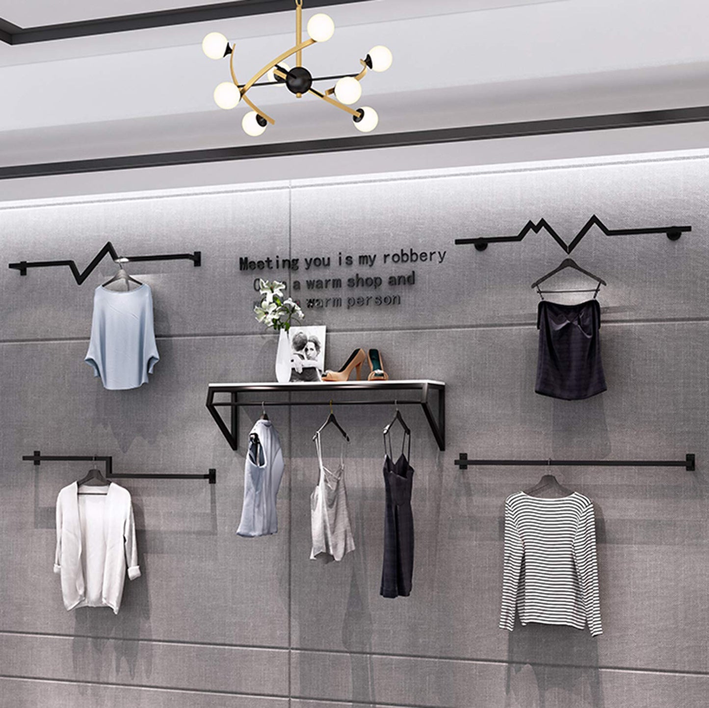JHNKOJ Heavy Wall-Mounted Metal Garment Rack, Commercial Clothing Store Display Rack Suspended Ceiling Hanger, Clothes Hanger Rod for Retail Stores,H