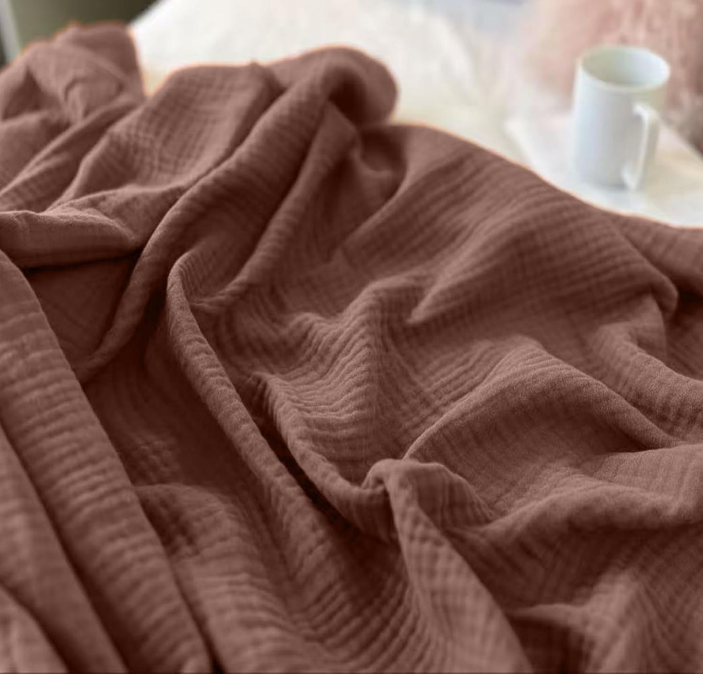 KyraHome 100% 90x90 Cotton Throw Blankets, Queen, Organic Cotton Muslin Blanket, Plant Dyed, Breathable Lightweight