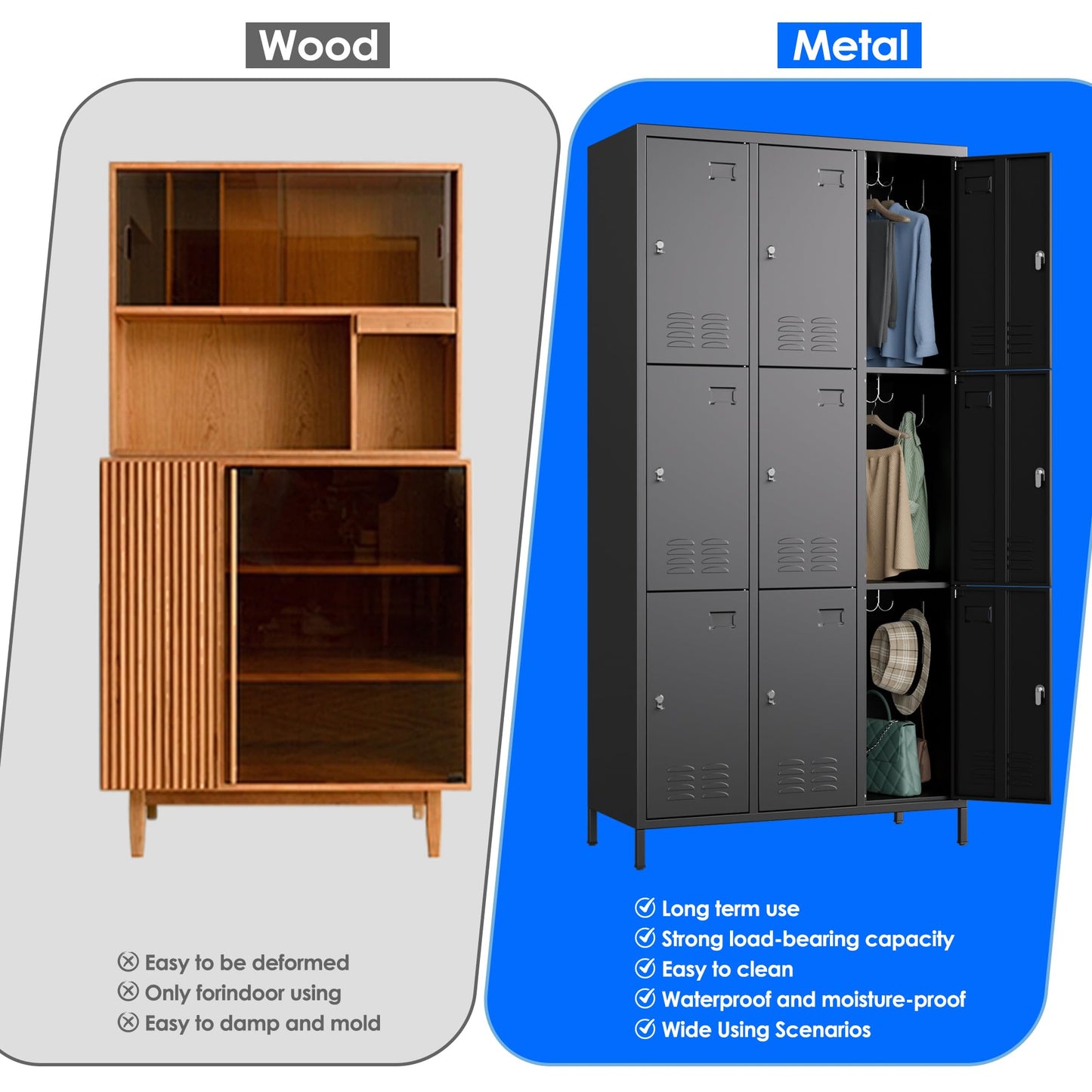 METAN Metal Locker for School Office Gym Bedroom,9 Doors Black Steel Storage Locker Cabinet for Employees, Industrial Storage Locker, Assembly Required (9 Door-Black)