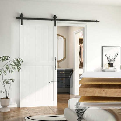 Romeday "30 x 80" Sliding Barn Door with 4FT Hardware Kit Included & Handle,Solid Wood Covered with Waterproof PVC Surface,DIY Assembly,Easy Install White