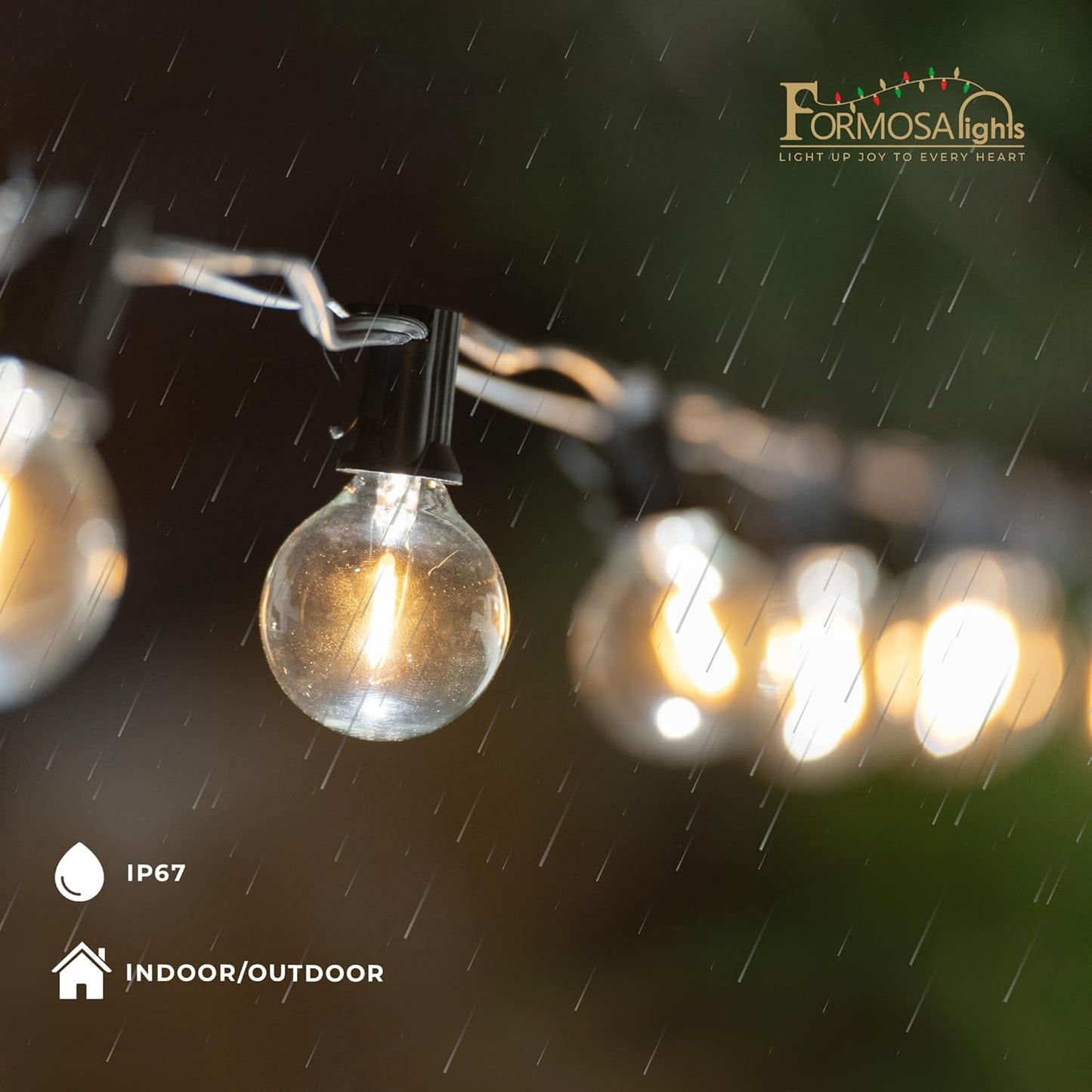 26ft 25 Bulbs,G40 Bulbs, Formosa Indoor/Outdoor Clear LED Christmas String, Patio Light with Retro Round Waterproof