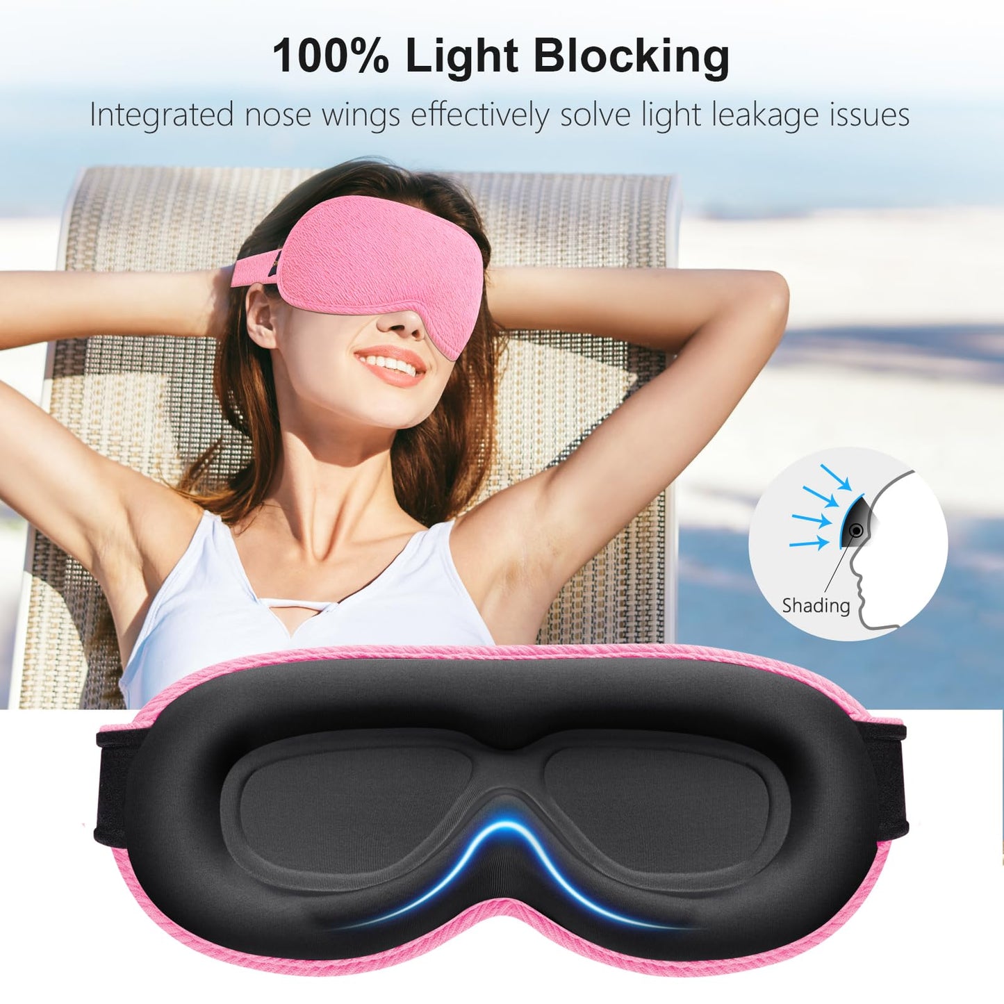Gritin 100% Blackout Sleep Eye Mask for Women Men, Zero Pressure Sleeping Mask - Ergonomic Design 3D Cutout Eye Movement and Eyelash Friendly Night Blindfold, Ultra Soft Comfortable for Sleeping