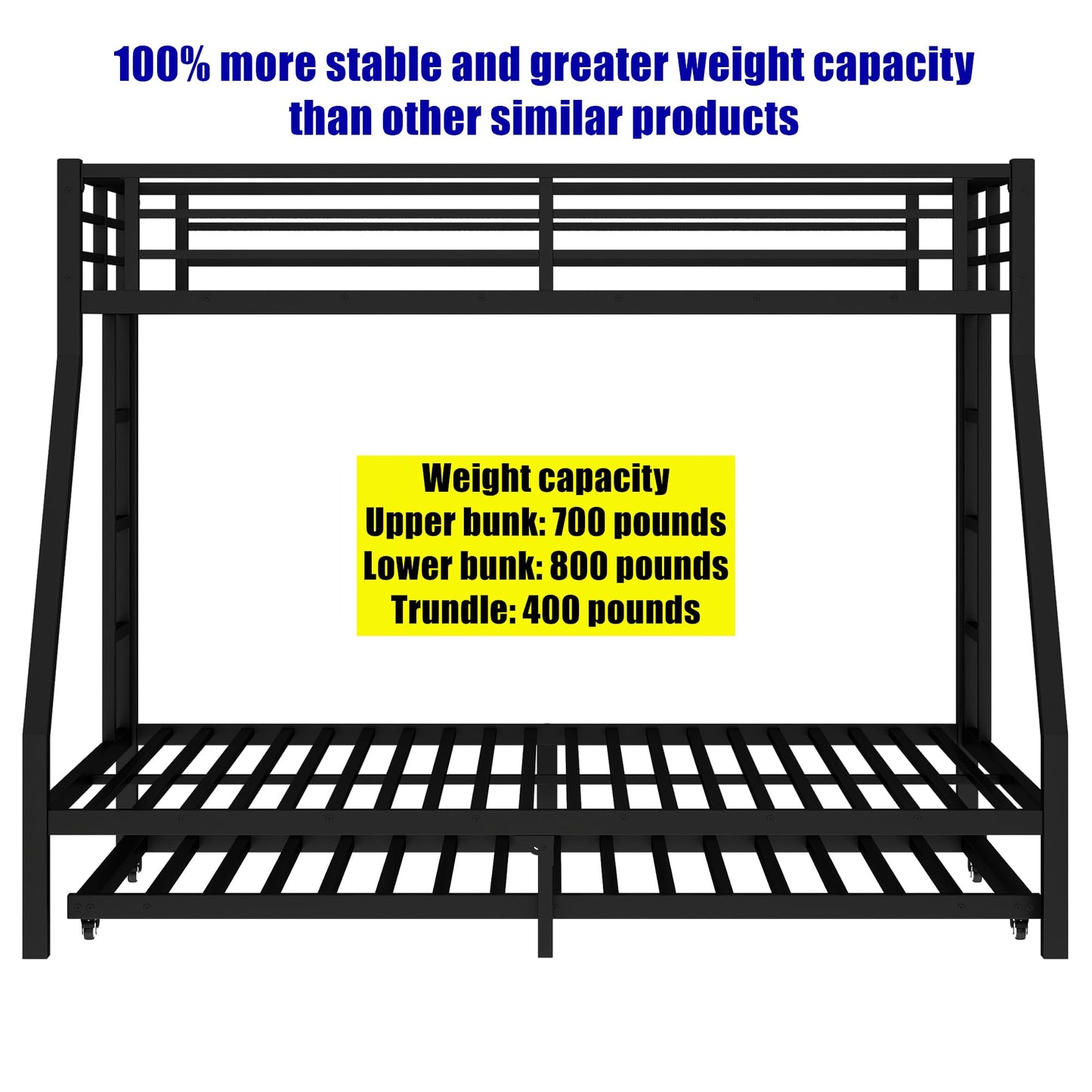 NOAHLEO Stronger & Safer Heavy Duty Metal Twin XL Over Queen Size Bunk Bed with Twin Trundle for Adults Teens, More Stable Thickened Steel Bunkbed (Twin XL Over Queen with Twin Trundle)