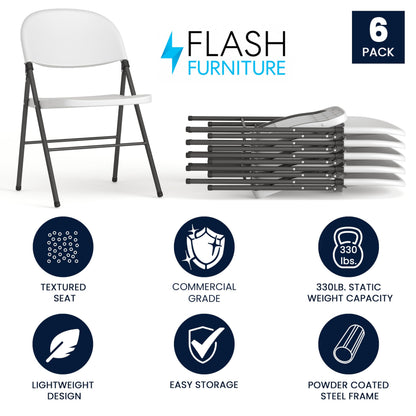 Flash Furniture Mirra Plastic Folding Chairs for Parties and Weddings, Lightweight Commercial Event Seats with 330-lb. Static Weight Capacity, Set of 6, White