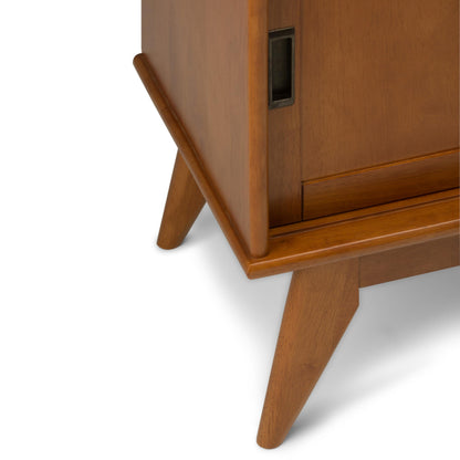 SIMPLIHOME Draper TV Stand - 54 inch Wide Solid Wood Tall Media Console in Teak Brown, Mid Century Modern Entertainment Center for Living Room for TVs up to 60 Inches with Shelves and Cable Management