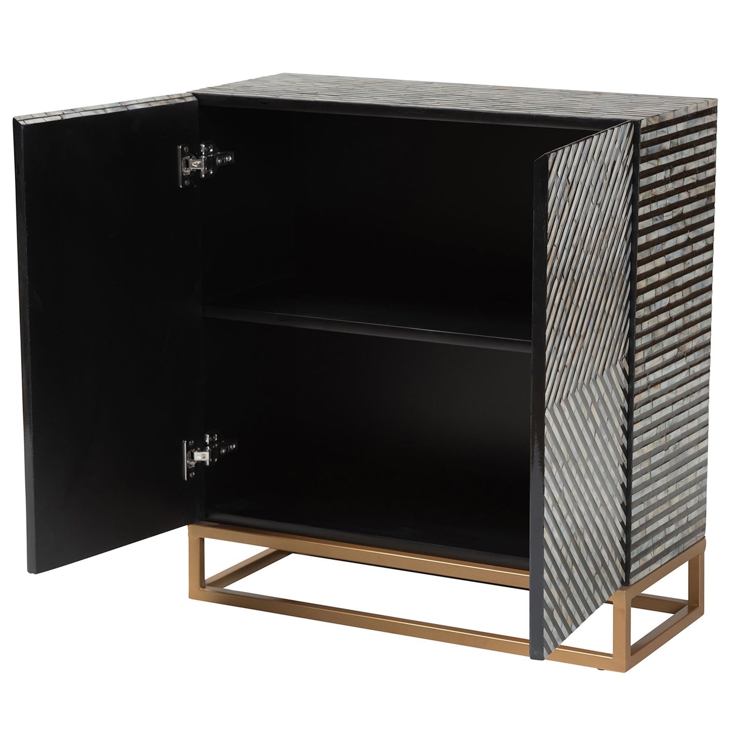 Baxton Studio Belenus Modern Bohemian Herringbone Black Mother of Pearl Storage Cabinet